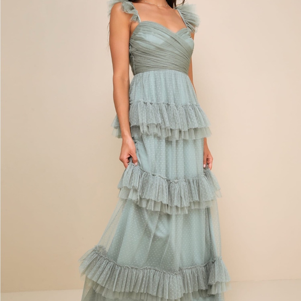 NWT - Lulu's Soft Green Layered Maxi Dress